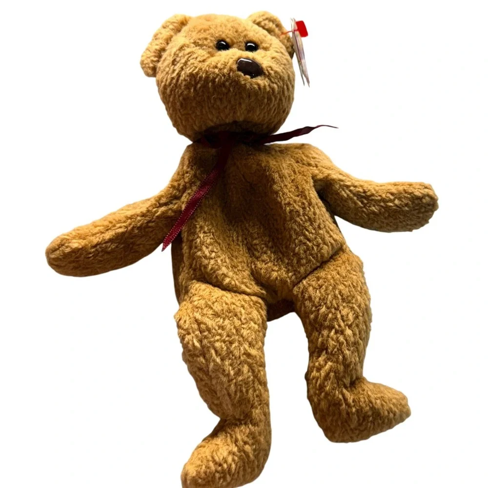 Ty Beanie Baby Curly the Bear Brown Plush 1996 Retired Vintage PE Pellets Tagged